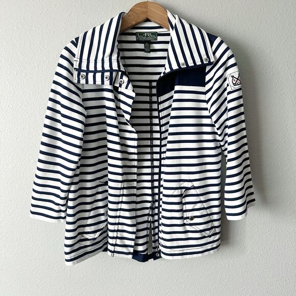 L-RL Lauren Active Nautical Stripe 3/4 Sleeve‎ Cotton Jacket Women’s Size Large - Picture 6 of 16